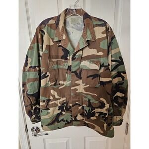 Vintage Army Woodland Camoflage LS Jacket NATO 8090/9404, 4 Pockets, Medium